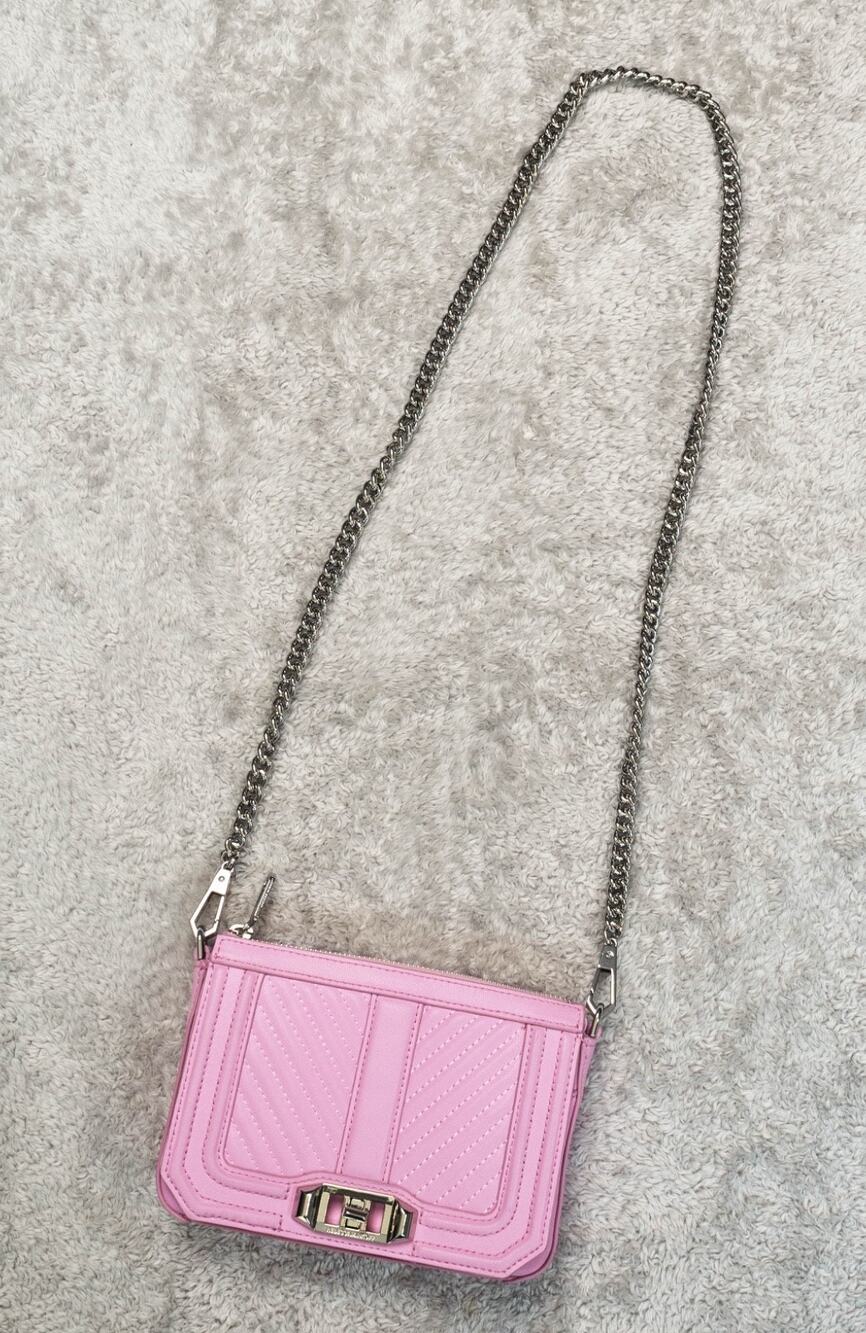 Rebecca Minkoff Chevron Quilt Mini Crossbody Bag Pink Leather Silver Hardware